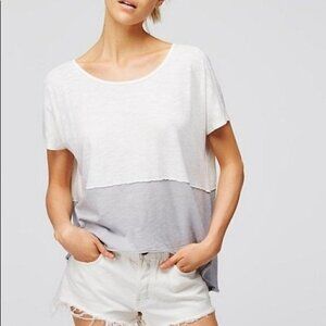 Free People We the Free Gray & Ivory Midnight Colorblock High Low T-Shirt XS